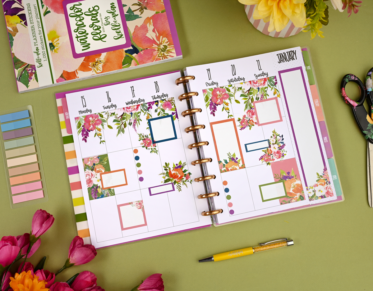 Watercolor Florals 2024 Sticker Book kellofaplan