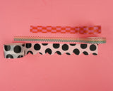 Pink, Warm Wavy, and White with Black Dot Scalloped Junk Journal Washi Tape Set